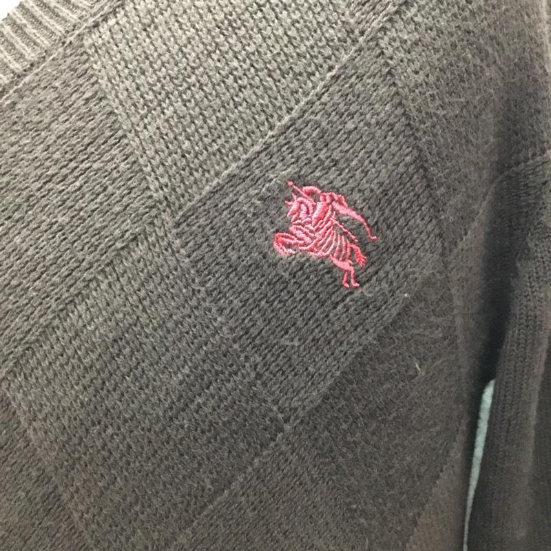 バーバリーブラックレーベル BURBERRY BLACK LABEL ニット、セーター 長袖 Vネック 2 無地 茶 / ブラウン /  メンズ USED 古着 中古 10121819
