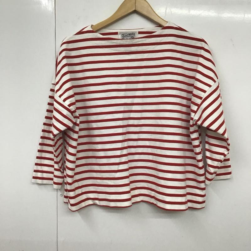 フォードミルズ FORDMILLS カットソー 七分袖 M ボーダー柄 白 / ホワイト / X 赤 / レッド /  レディース USED 古着 中古 10131562