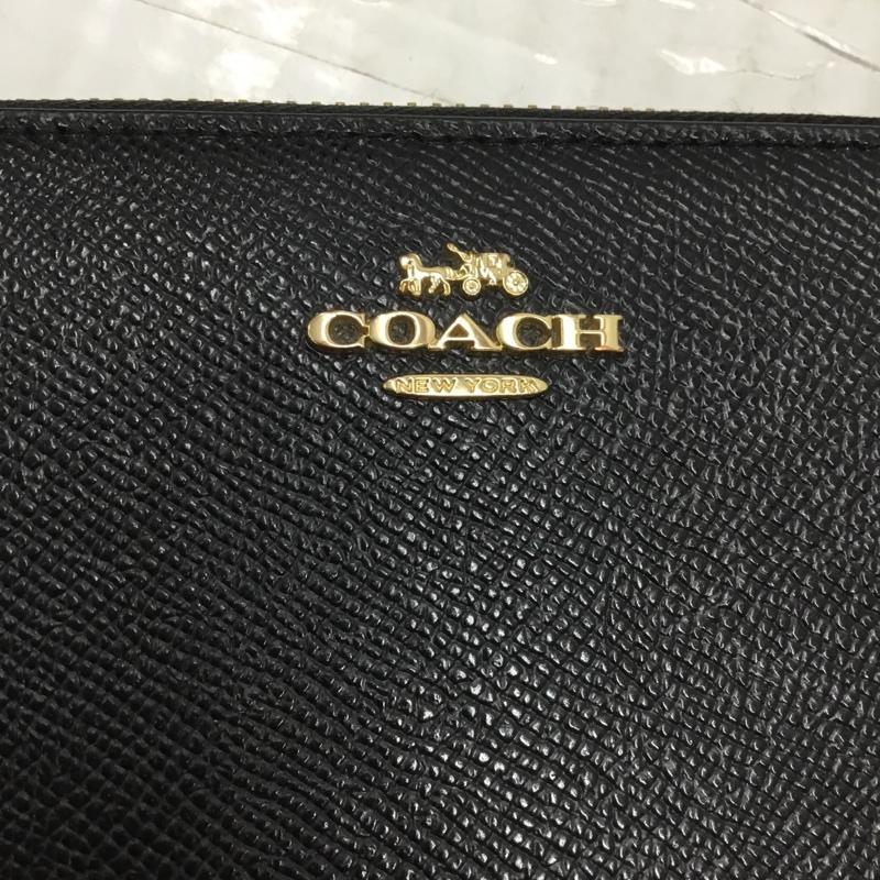 コーチ COACH 財布 長財布 57713 ラウンドファスナー ロゴ、文字 黒 / ブラック / X 金 / ゴールド /  レディース USED 古着 中古 10109389