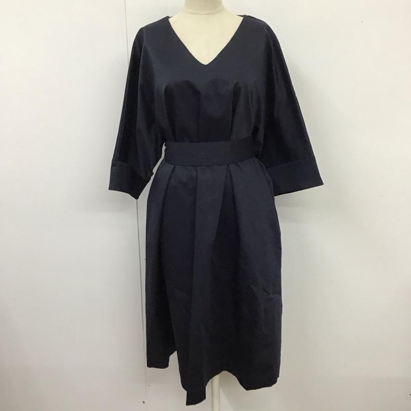 ソブ SOV. ワンピース ひざ丈スカート Vネック 38 無地 紺 / ネイビー /  レディース USED 古着 中古 10114399