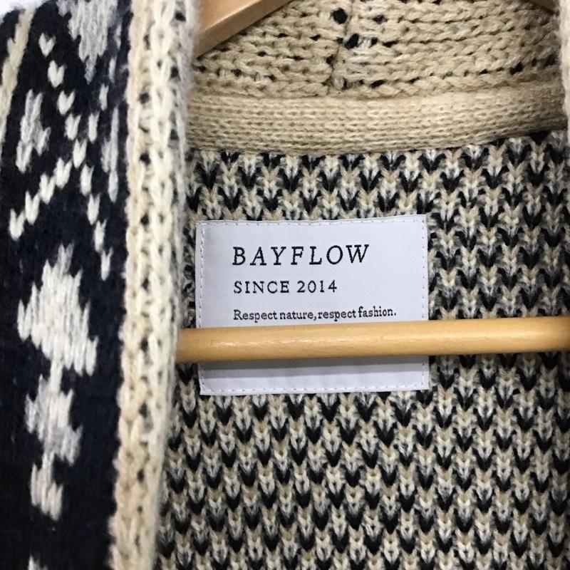 ベイフロー BAYFLOW カーディガン 長袖 BW1709BF02 ガウンニット ロング丈 3 ネイティブ柄 ベージュ / ベージュ / X 紺 / ネイビー /  レディース USED 古着 中古 10146617
