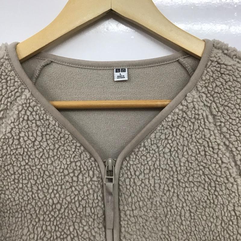 ユニクロ UNIQLO カーディガン 長袖 241-439140  ソフトボアフリースVネックカーディガン L 無地 ベージュ / ベージュ /  レディース USED 古着 中古 10141281
