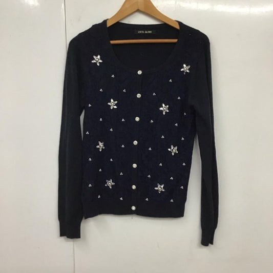 セシルマクビー CECIL McBEE カーディガン 長袖 M8701 レース ビジュー M  紺 / ネイビー /  レディース USED 古着 中古 10119594