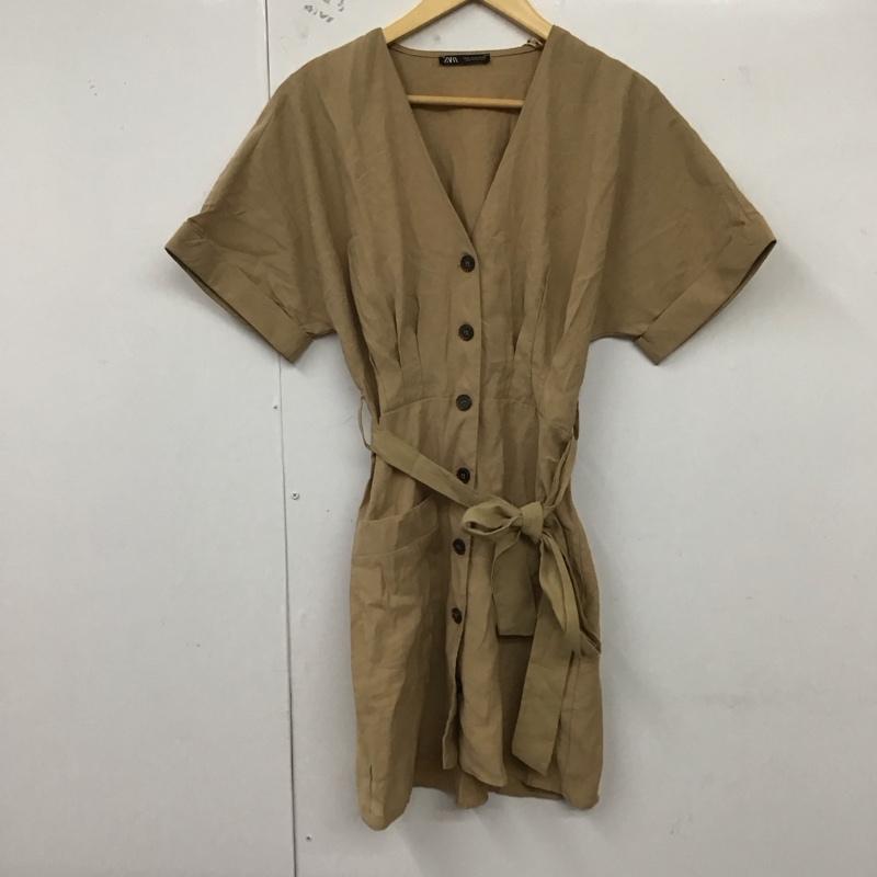 ザラ ZARA ワンピース ミニスカート 半袖ワンピース フレアスカート 前開き S 無地 ベージュ / ベージュ /  レディース USED 古着 中古 10128746