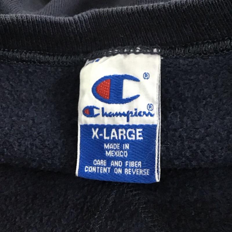 チャンピオン Champion トレーナー 長袖 長袖トレーナー スウェット クルーネック リブスウェットカットソー XL ロゴ、文字 紺 / ネイビー /  メンズ USED 古着 中古 10119537