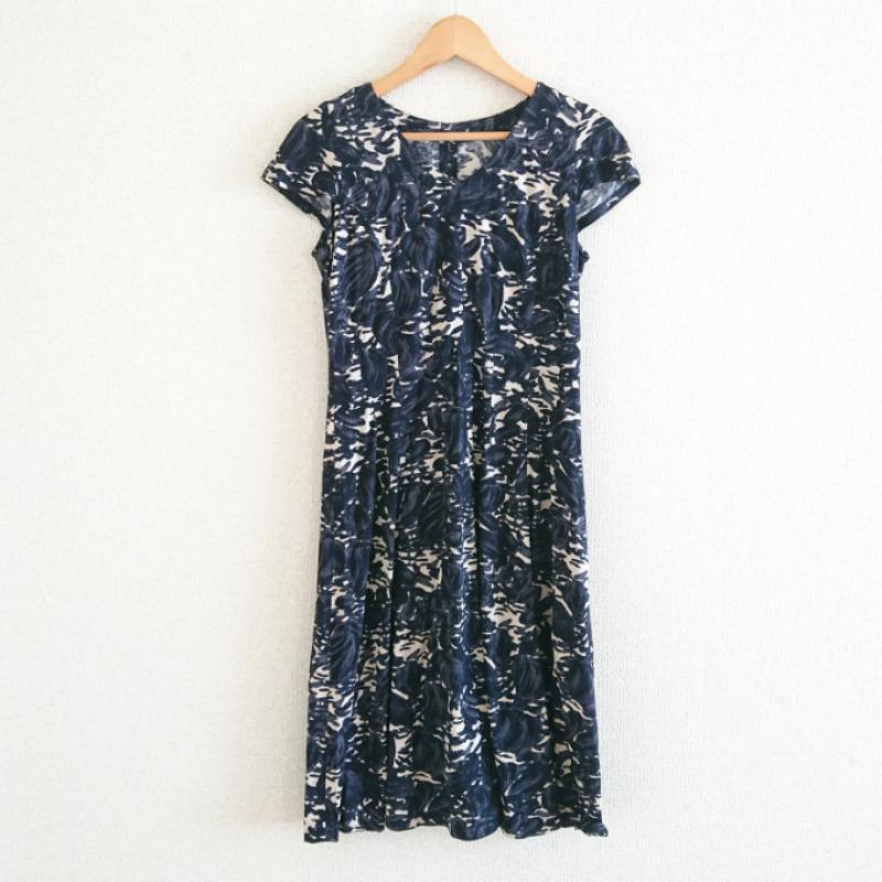 リブラン Lis Blanc ワンピース ひざ丈スカート 38  紺 / ネイビー / X ベージュ / ベージュ / X 灰 / グレー /  レディース USED 古着 中古 10012730