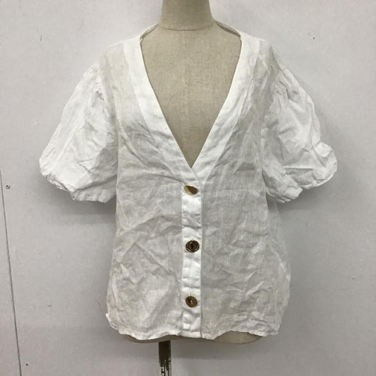 ザラ ZARA カットソー 半袖 麻 リネン Vネック ブラウス L 無地 白 / ホワイト /  レディース USED 古着 中古 10107167