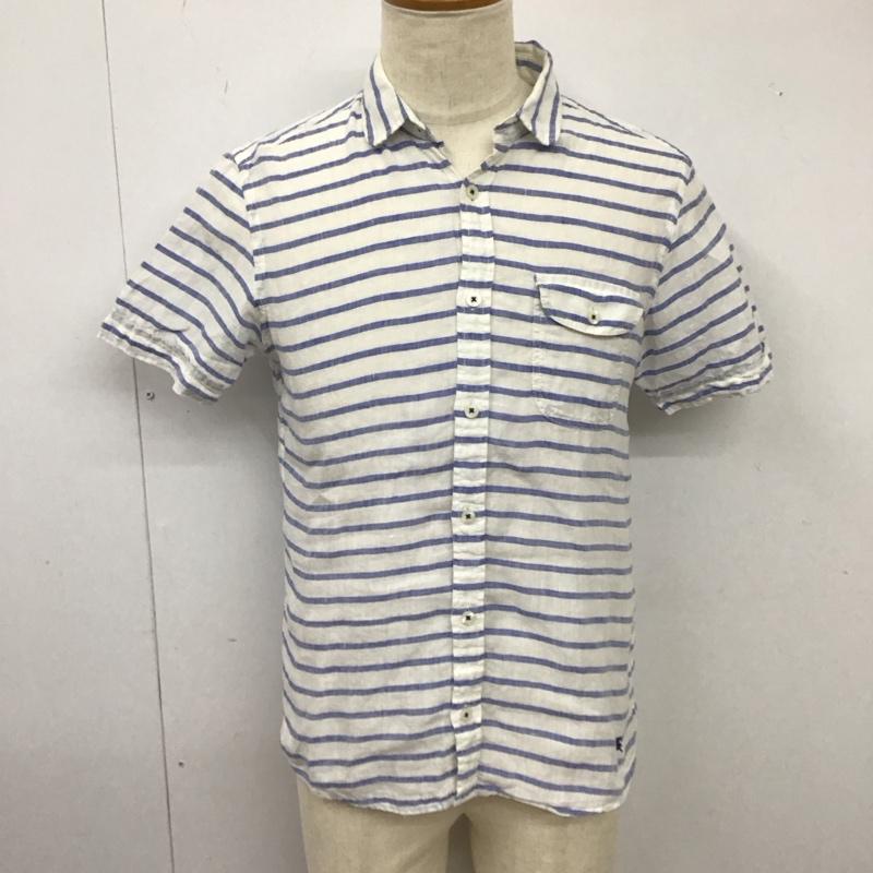 バーバリーブラックレーベル BURBERRY BLACK LABEL シャツ、ブラウス 半袖 半袖シャツ カラーシャツ 半袖カットソー ボーダーシャツ 2 ボーダー柄 白 / ホワイト / X 水色 / ライトブルー /  メンズ USED 古着 中古 10114633