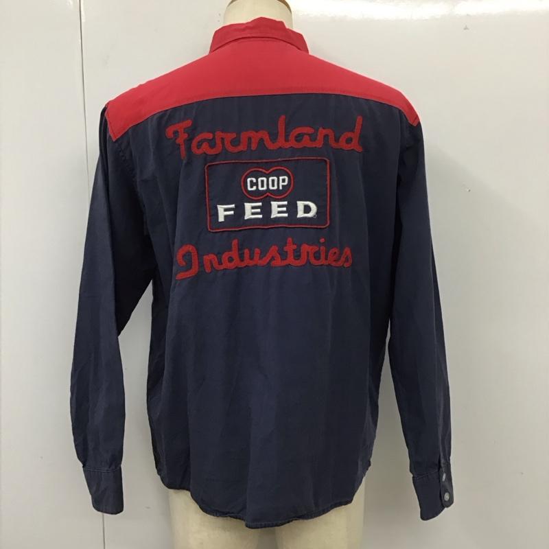 ヒューストン HOUSTON シャツ、ブラウス 長袖 長袖シャツ カラーシャツ ポケットシャツ 長袖カットソー M ロゴ、文字 紺 / ネイビー / X 赤 / レッド /  メンズ USED 古着 中古 10112820