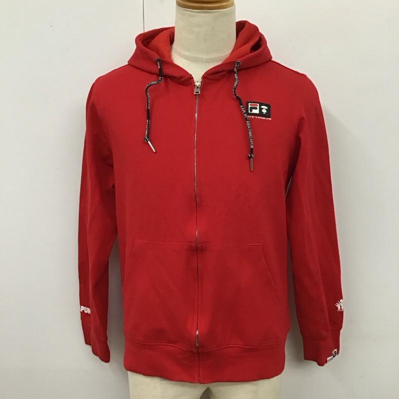 アベイシングエイプ A BATHING APE パーカー 長袖 長袖パーカー フード付きパーカー プリントスウェット ジップアップパーカー fila L ロゴ、文字 赤 / レッド /  メンズ USED 古着 中古 10122112