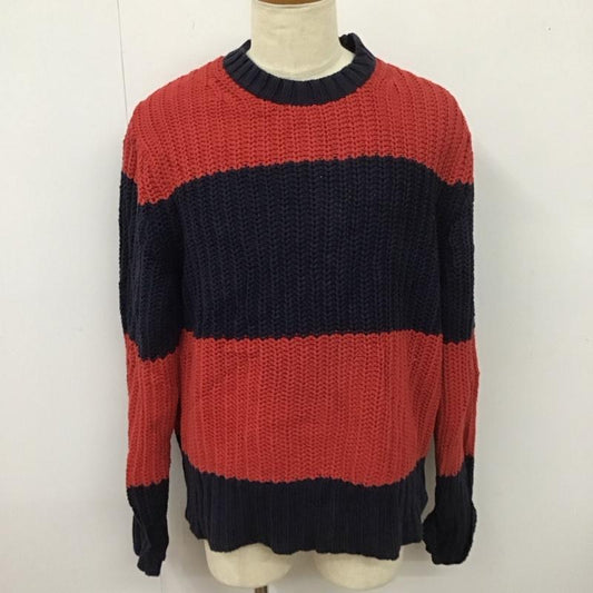 トミーヒルフィガー TOMMY HILFIGER ニット、セーター 長袖 長袖ニットカットソー クルーネックカットソー セーター ボーダーニットカットソー XL ボーダー柄 赤 / レッド / X 紺 / ネイビー /  メンズ USED 古着 中古 10112062