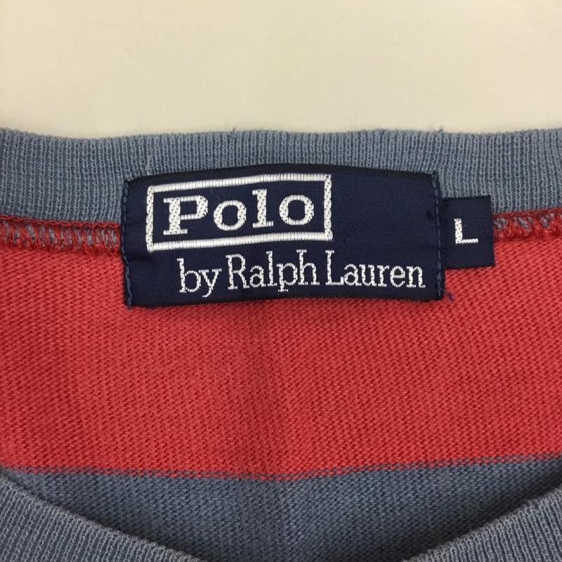 ポロバイラルフローレン Polo by RALPH LAUREN Tシャツ 半袖 クルーネック ワイドボーダー L ワンポイント 灰 / グレー / X 赤 / レッド /  メンズ USED 古着 中古 10115686