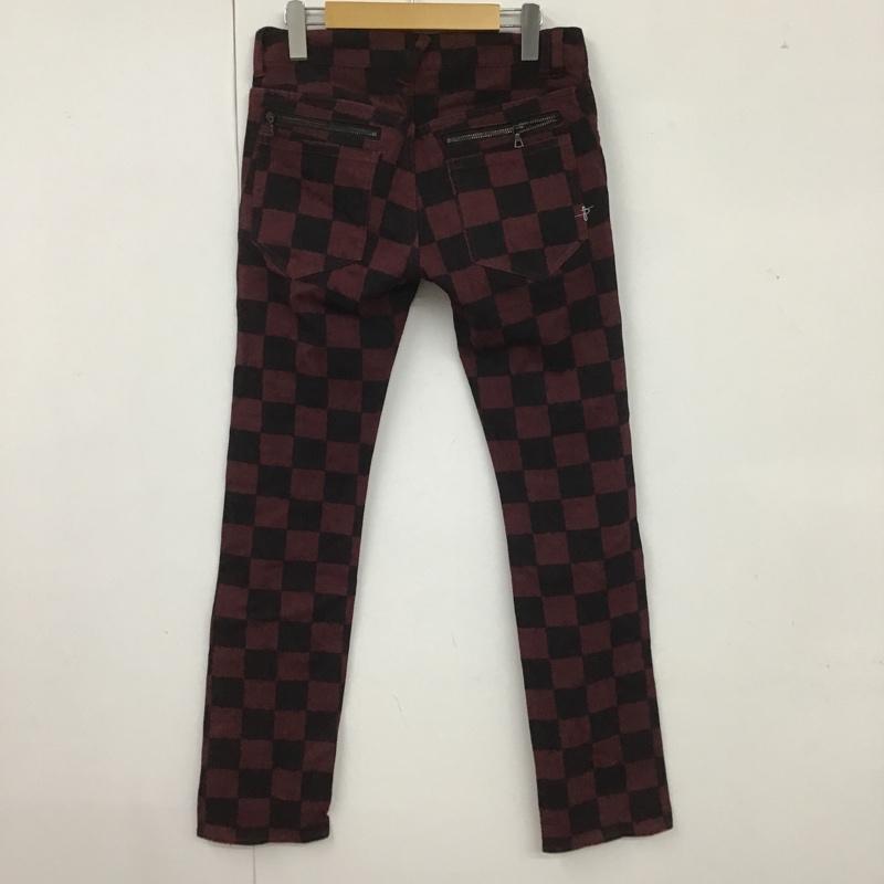 ノーアイディ NO ID. パンツ デニム、ジーンズ デニムジーンズ チェッカージーンズ スリムパンツ 1 チェック 黒 / ブラック / X えんじ / ワインレッド /  メンズ USED 古着 中古 10105590