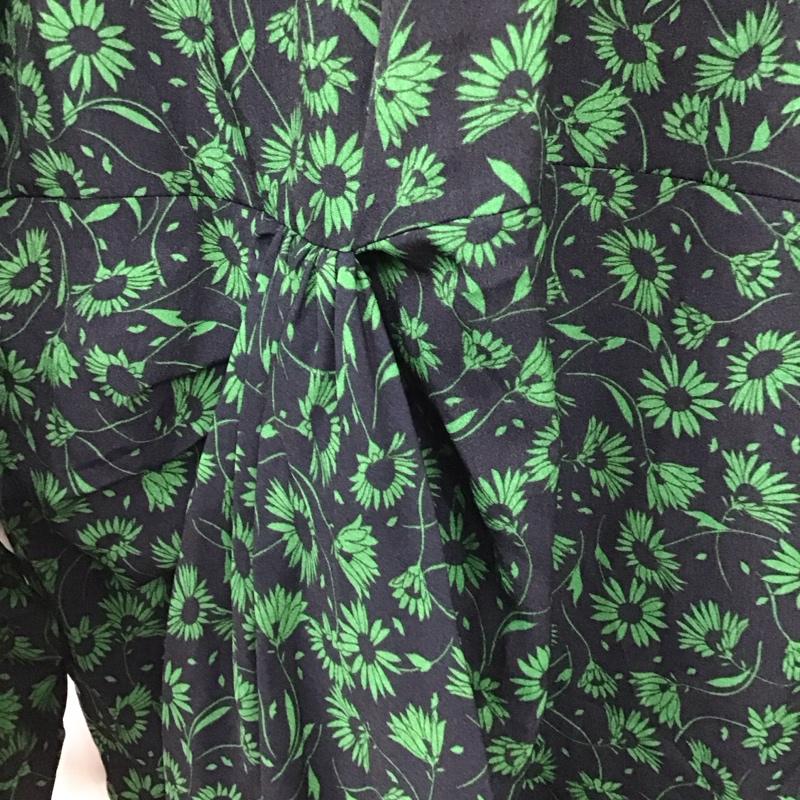 ザラ ZARA ワンピース ひざ丈スカート 2058 101 401 スタンドネック 襟フリル 長袖 L 花柄 黒 / ブラック / X 緑 / グリーン /  レディース USED 古着 中古 10131213