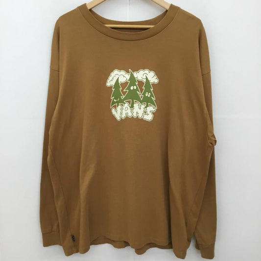 バンズ VANS Tシャツ 長袖 VANS OFF THE WALL SKATE CLASSICS LONG SLEEVE T-SHIRT-BONE BROWN L ロゴ、文字 X プリント 茶 / ブラウン /  メンズ USED 古着 中古 10127554