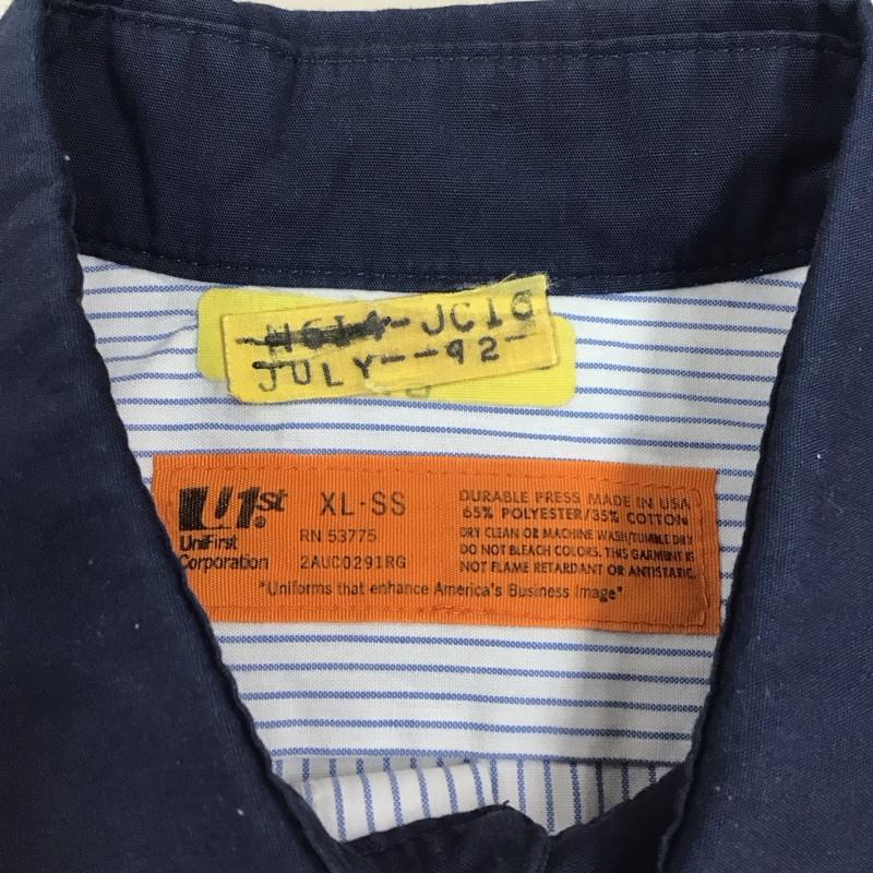 古着 USED シャツ、ブラウス 半袖 半袖シャツ カラーシャツ 半袖カットソー ストライプシャツ XL ロゴ、文字 紺 / ネイビー /  メンズ USED 古着 中古 10118542