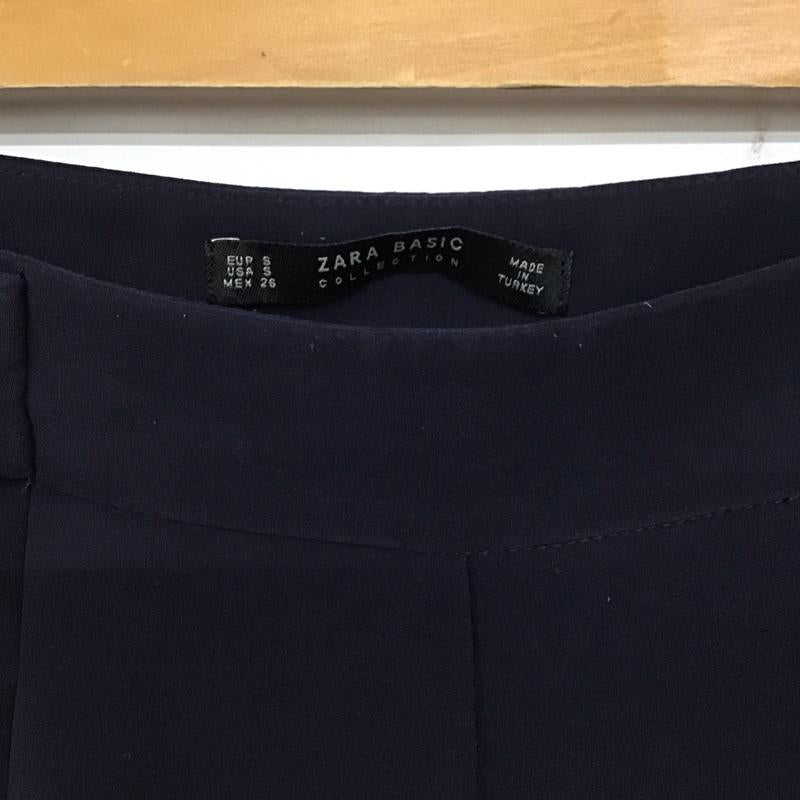 ザラ ZARA パンツ スラックス 3666 022 401 サイドベルト ワイドパンツ S 無地 紺 / ネイビー /  レディース USED 古着 中古 10139244
