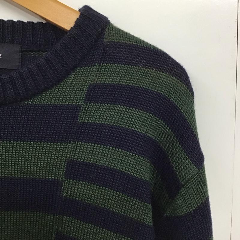 シップスジェットブルー SHIPS JET BLUE ニット、セーター 長袖 長袖ニットカットソー クルーネック セーター M ボーダー柄 紺 / ネイビー / X 緑 / グリーン /  メンズ USED 古着 中古 10141753
