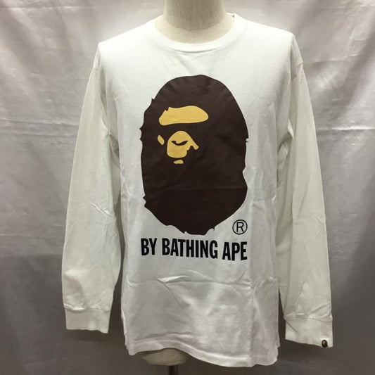 アベイシングエイプ A BATHING APE Tシャツ 長袖 ロンT クルーネック プリント APE HEAD L ロゴ、文字 白 / ホワイト /  メンズ USED 古着 中古 10119807