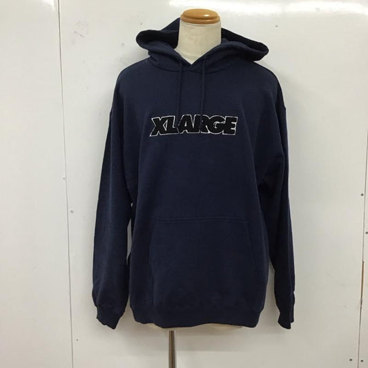 エクストララージ XLARGE パーカー 長袖 長袖パーカー フード付きパーカー プリントスウェット トレーナー XL ロゴ、文字 紺 / ネイビー /  メンズ USED 古着 中古 10120621