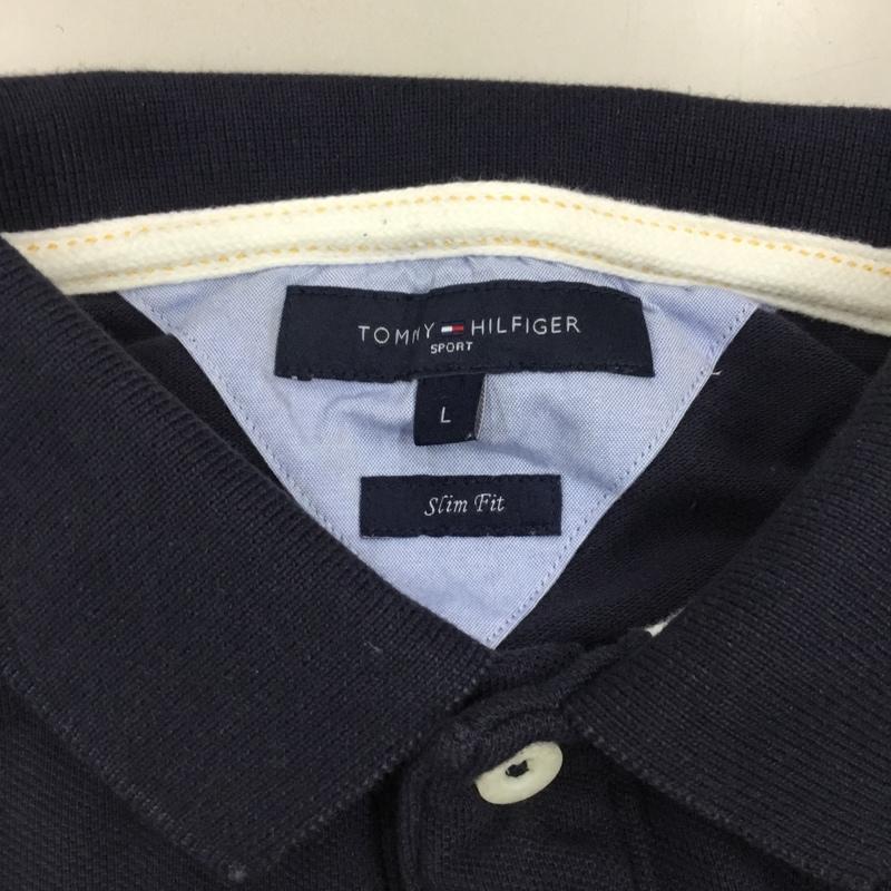 トミーヒルフィガー TOMMY HILFIGER ポロシャツ 半袖 L 無地 紺 / ネイビー /  メンズ USED 古着 中古 10112772