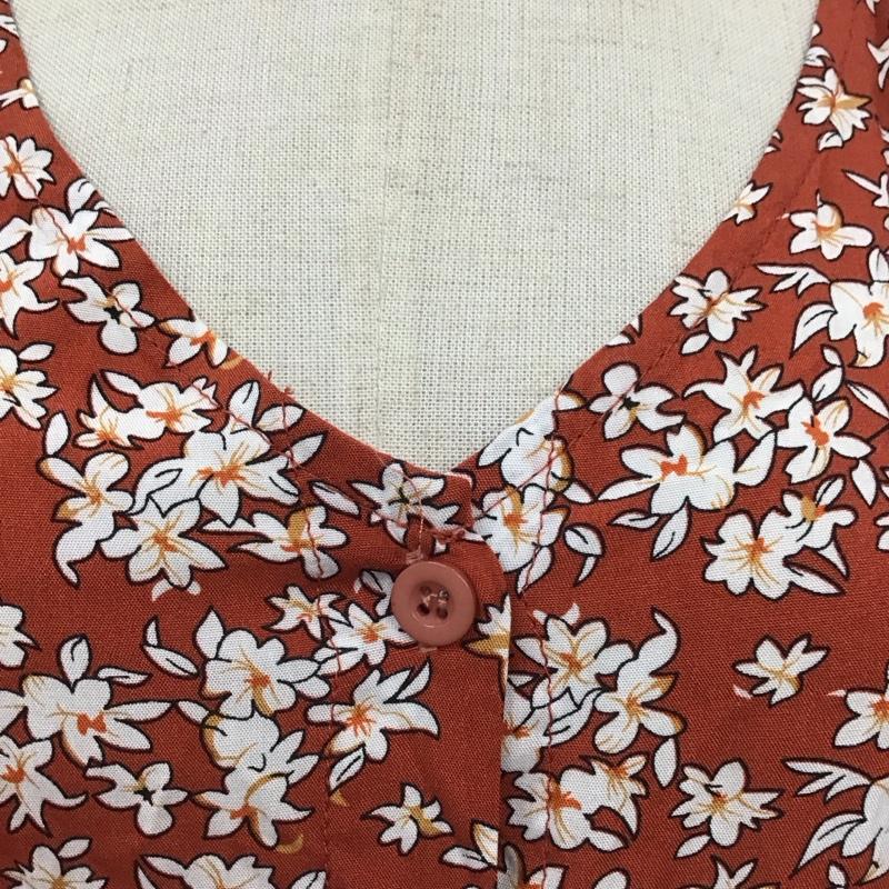 古着 USED ワンピース ロングスカート ZANZEA 半袖 前開き Vネック S 花柄 茶 / ブラウン /  レディース USED 古着 中古 10115323