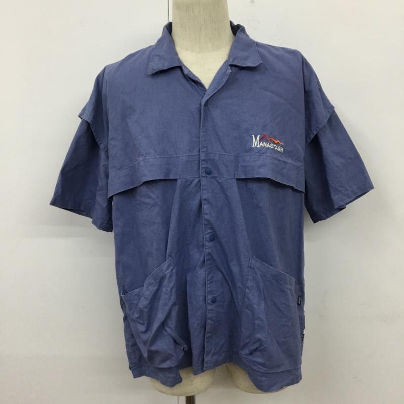 マナスタッシュ MANASTASH シャツ、ブラウス 半袖 7115012 RIVERSHIRT 半袖シャツ ショートスリーブシャツ L ロゴ、文字 青 / ブルー /  メンズ USED 古着 中古 10109987