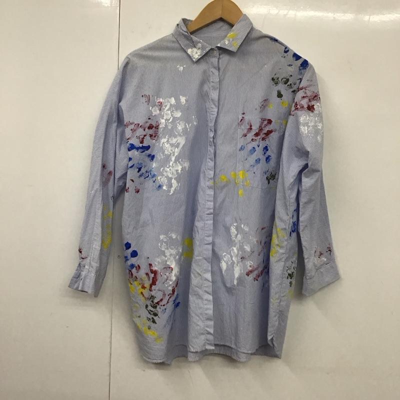 ザラ ZARA シャツ、ブラウス 七分袖 8566 244 400 ペイント M ストライプ 白 / ホワイト / X 水色 / ライトブルー /  レディース USED 古着 中古 10131102