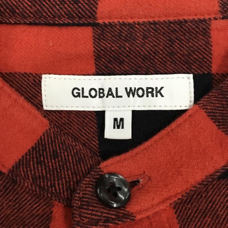 グローバルワーク GLOBAL WORK シャツ、ブラウス 長袖 GN220003SB ノーカラー バンドカラー M チェック 赤 / レッド / X 黒 / ブラック /  メンズ USED 古着 中古 10109247