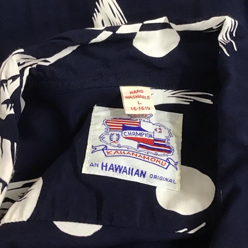 デュークカハナモク DUKE KAHANAMOKU シャツ、ブラウス 半袖 DK36980 MOONLIGHT PALM TREE スペシャルエディション アロハシャツ 箱有 L 総柄 紺 / ネイビー / X 白 / ホワイト /  メンズ USED 古着 中古 10107549
