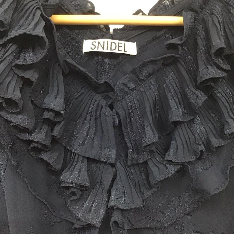スナイデル SNIDEL ワンピース ロングスカート 半袖ロングワンピース フレアスカート 前開ボタン フリルカラー 0 総柄 紺 / ネイビー /  レディース USED 古着 中古 10135998