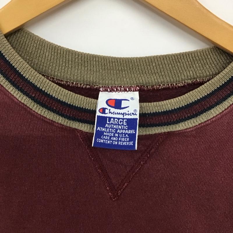 チャンピオン Champion トレーナー 長袖 長袖トレーナー スウェット クルーネック プルオーバー L ロゴ、文字 えんじ / ワインレッド /  メンズ USED 古着 中古 10149107
