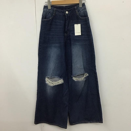 エヴリス EVRIS パンツ ワークパンツ、ペインターパンツ 371767900401-01 ダメージデニムワイドパンツ S 無地 インディゴ / インディゴ /  レディース USED 古着 中古 10116411