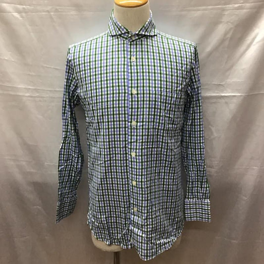 タケオキクチ TAKEO KIKUCHI シャツ、ブラウス 長袖 AC070-82010JA 1 チェック 白 / ホワイト / X 緑 / グリーン / X 水色 / ライトブルー /  メンズ USED 古着 中古 10116836