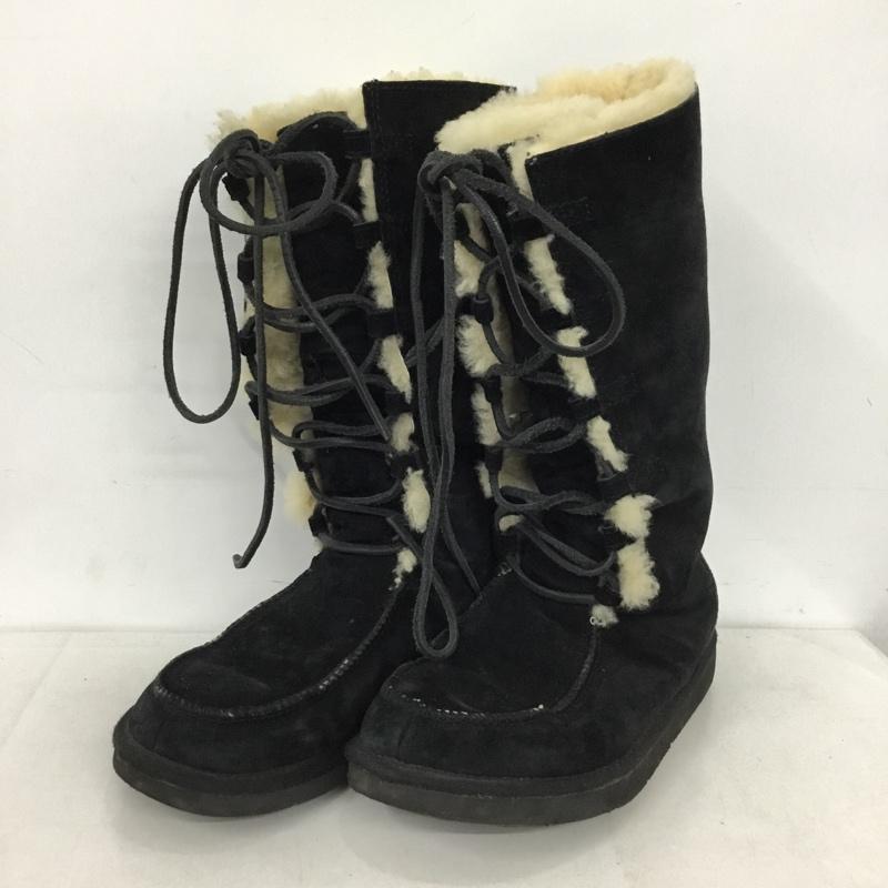 アグ UGG ブーツ 一般 5190 ムートン レースアップ 24cm 24.0cm ロゴ、文字 黒 / ブラック /  レディース USED 古着 中古 10144425