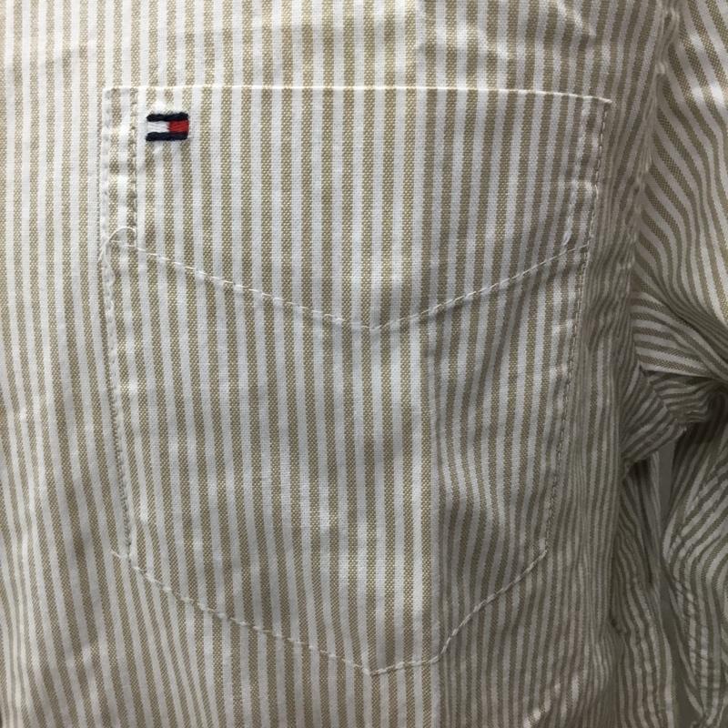 トミーヒルフィガー TOMMY HILFIGER シャツ、ブラウス 長袖 ボタンダウンシャツ M ストライプ 白 / ホワイト / X ベージュ / ベージュ /  メンズ USED 古着 中古 10112795