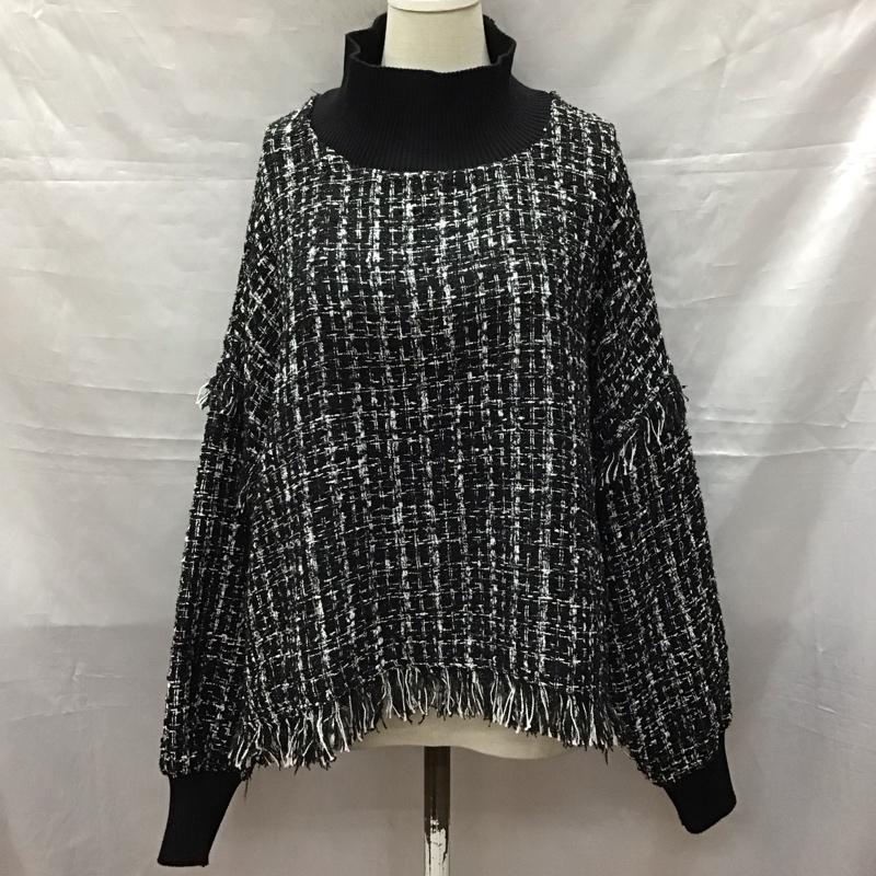 ザラ ZARA ニット、セーター 長袖 3440 252 800 モックネック フリンジ M  黒 / ブラック / X 白 / ホワイト /  レディース USED 古着 中古 10118444
