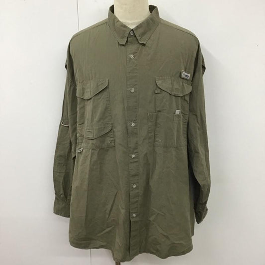 コロンビア Columbia シャツ、ブラウス 長袖 長袖シャツ カラーシャツ ポケットシャツ 長袖カットソー ロゴ、文字 カーキ / カーキ /  メンズ USED 古着 中古 10119944