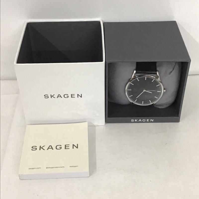 スカーゲン SKAGEN 腕時計 アナログ（クォーツ式） SKW6220 レザーベルト 箱有 ロゴ、文字 黒 / ブラック /  メンズ USED 古着 中古 10134350