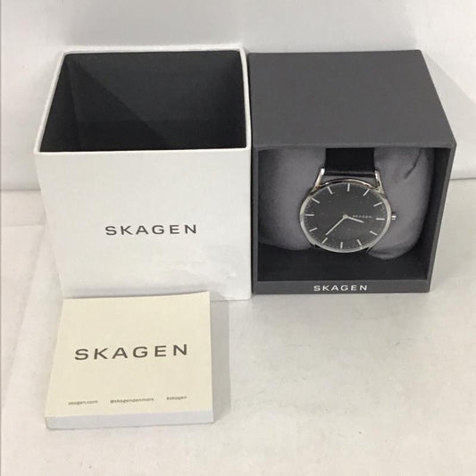 スカーゲン SKAGEN 腕時計 アナログ（クォーツ式） SKW6220 レザーベルト 箱有 ロゴ、文字 黒 / ブラック /  メンズ USED 古着 中古 10134350