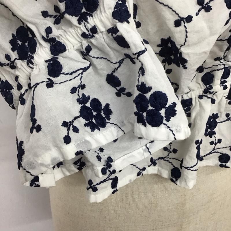 ザラ ZARA カットソー 半袖 2298 063 066 ショート丈 リボン パフスリーブ M 刺繍 白 / ホワイト / X 紺 / ネイビー /  レディース USED 古着 中古 10106710