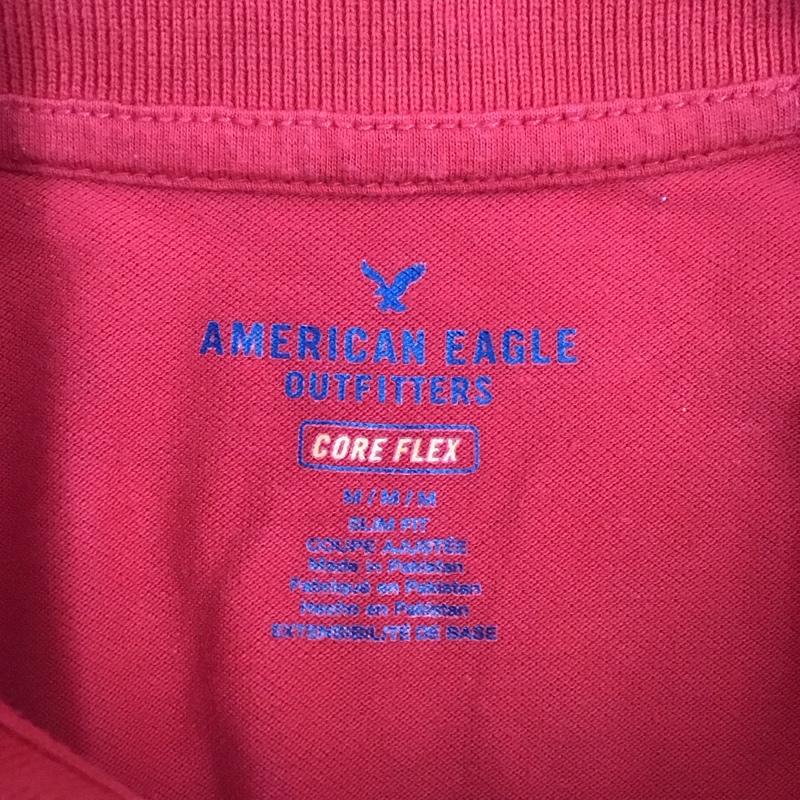 アメリカンイーグル AMERICANEAGLE ポロシャツ 半袖 半袖ポロシャツ カラーシャツ 半袖カットソー M ロゴ、文字 赤 / レッド /  メンズ USED 古着 中古 10116264