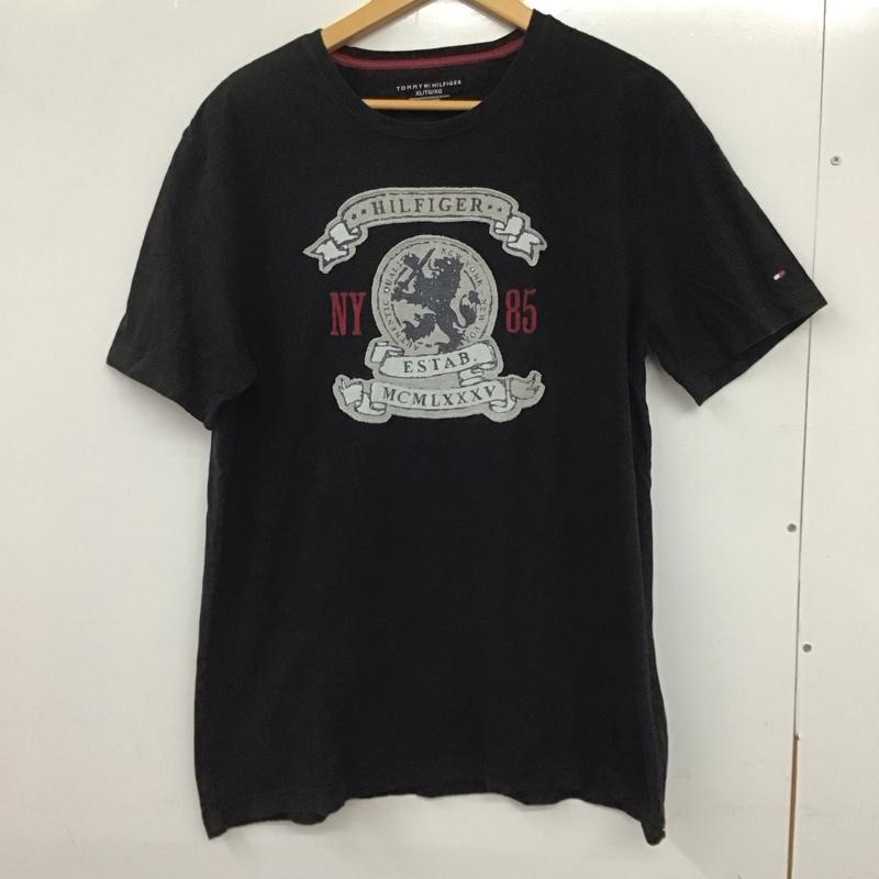 トミーヒルフィガー TOMMY HILFIGER Tシャツ 半袖 半袖カットソー プリントTシャツ クルーネックカットソー XL プリント 黒 / ブラック /  メンズ USED 古着 中古 10134924