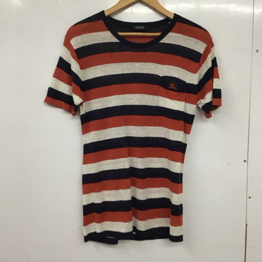 バーバリーブラックレーベル BURBERRY BLACK LABEL ニット、セーター 半袖 半袖ニットカットソー クルーネック セーター 2 ボーダー柄 白 / ホワイト / X 橙 / オレンジ / X 紺 / ネイビー /  メンズ USED 古着 中古 10135472