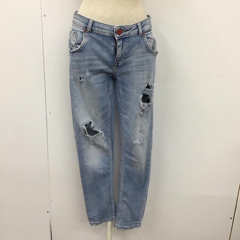 ザラ ZARA パンツ デニム、ジーンズ デニムパンツ スリムパンツ ストレッチパンツ ジーンズ ダメージ加工 34 無地 インディゴ / インディゴ /  レディース USED 古着 中古 10115192