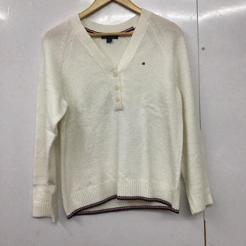 トミーヒルフィガー TOMMY HILFIGER ニット、セーター 長袖 Vネック S ワンポイント 白 / ホワイト /  レディース USED 古着 中古 10142149