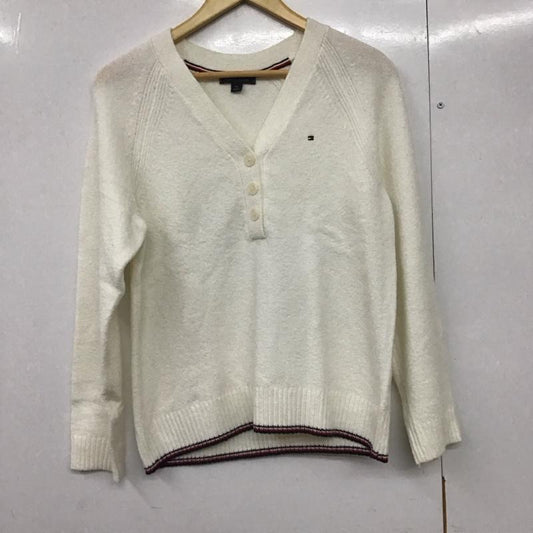 トミーヒルフィガー TOMMY HILFIGER ニット、セーター 長袖 Vネック S ワンポイント 白 / ホワイト /  レディース USED 古着 中古 10142149