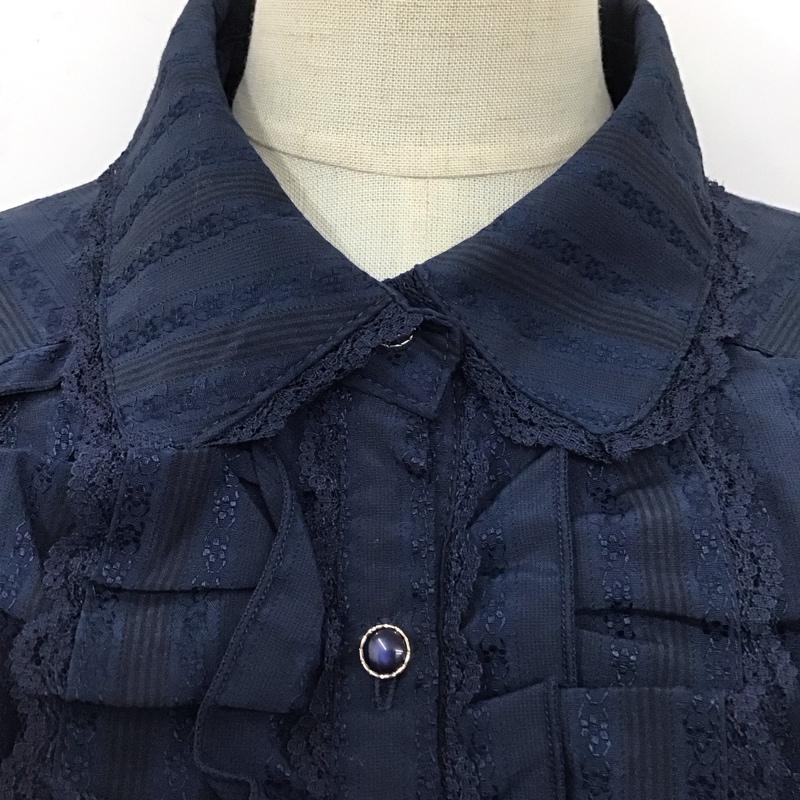 アクシーズファム axes femme シャツ、ブラウス 長袖 TY91X71 フリルブラウス L ストライプ 紺 / ネイビー /  レディース USED 古着 中古 10112366