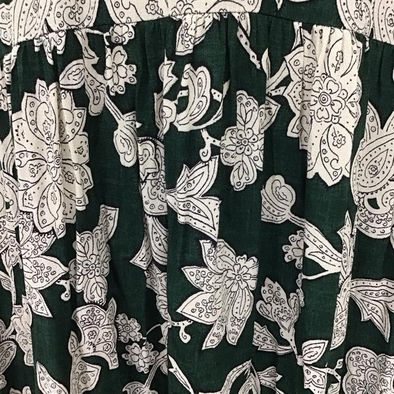 ザラ ZARA ワンピース ロングスカート ロングワンピース 半袖ワンピース フレアスカート ウエスト切り替えワンピース S プリント 白 / ホワイト / X 緑 / グリーン /  レディース USED 古着 中古 10109215