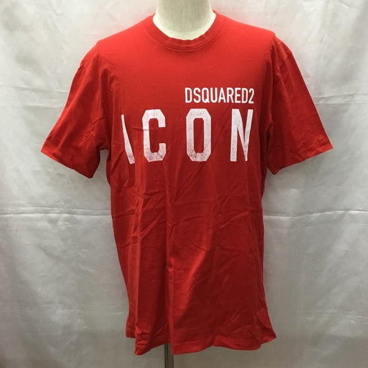 ディースクエアード DSQUARED2 Tシャツ 半袖 半袖カットソー プリントTシャツ クルーネックカットソー XL ロゴ、文字 赤 / レッド /  メンズ USED 古着 中古 10108946